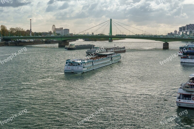 Cologne Rhine Deutzer Bridge Ship Bridge