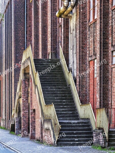 Stairs Facade Clinker Historically Zeche Westfalen