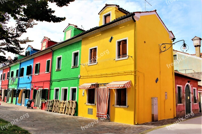 Venice Burano Buildings Colourful Italy