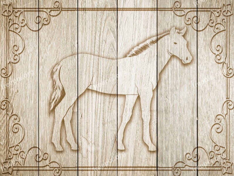 Horse On Wood Frame Background Wood