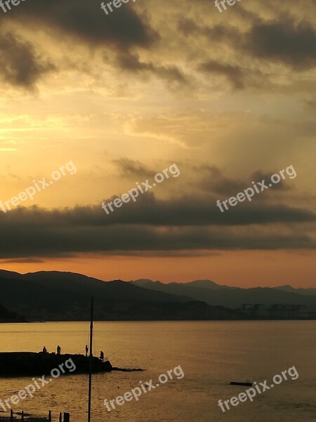 Dawn Fishermen Sea Tranquility Sky