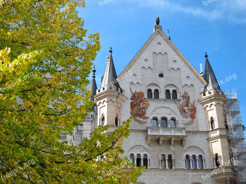 Autumn Castle Blue Day Landscape Neuschwanstein Castle