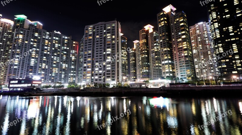 Korea Haeundae Beach Busan Night View Bathing Beach