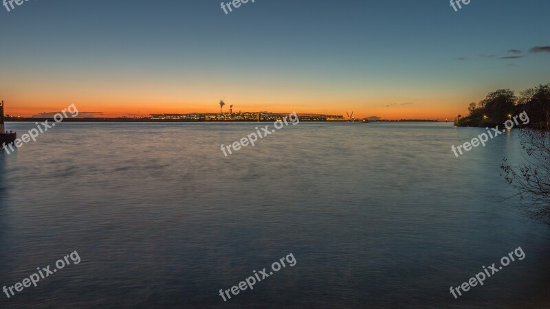 Hamburg Elbe Airbus Sunset Water