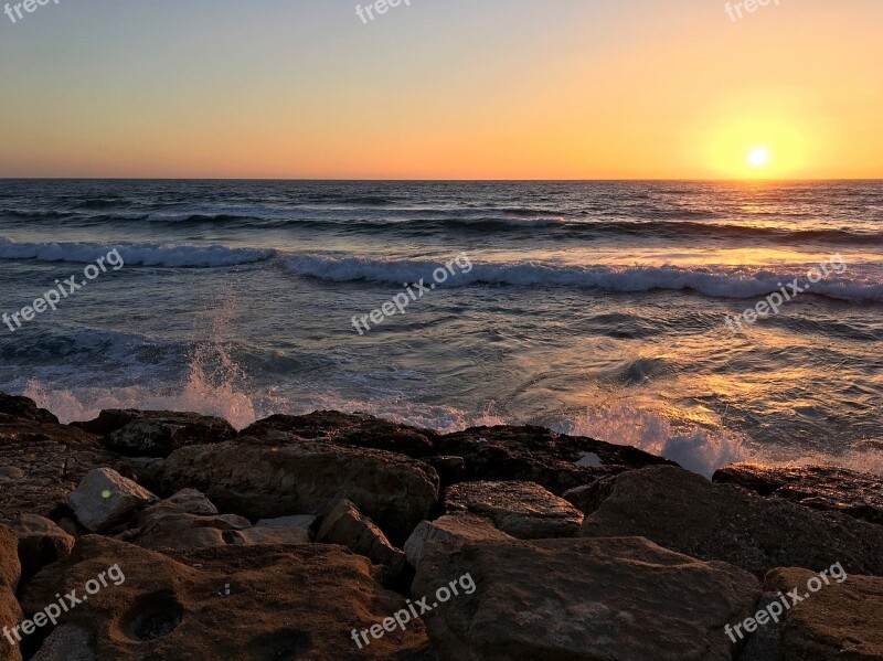 Sunset Tel Aviv Sea Israel Sky