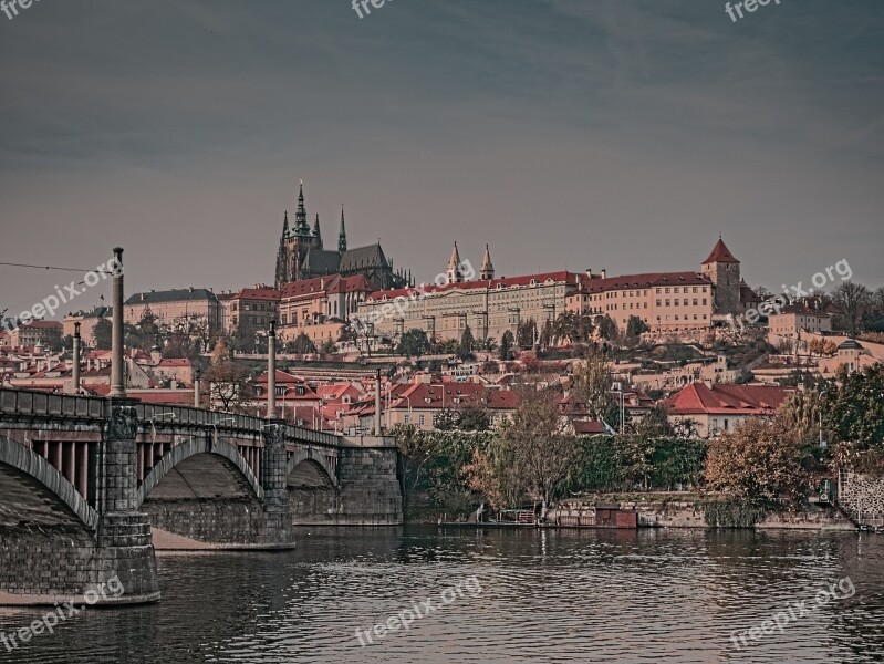 Prague Castle Vltava Bridge Czech Republic