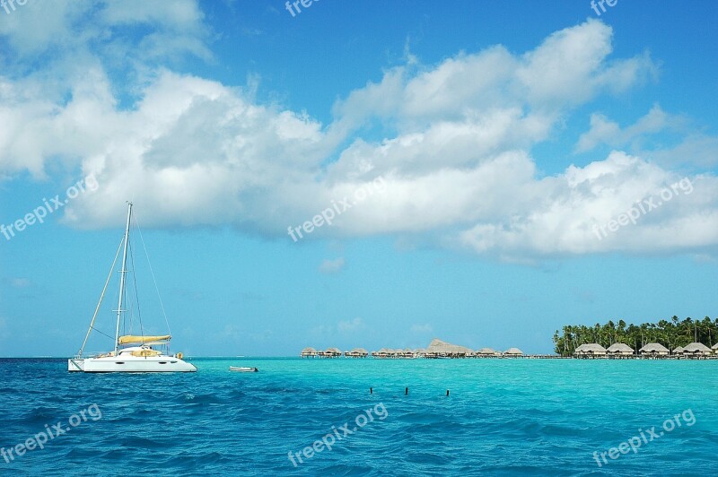 Tahiti French Polynesia Island Of Taha'a Bungalows On Stilts Pacific