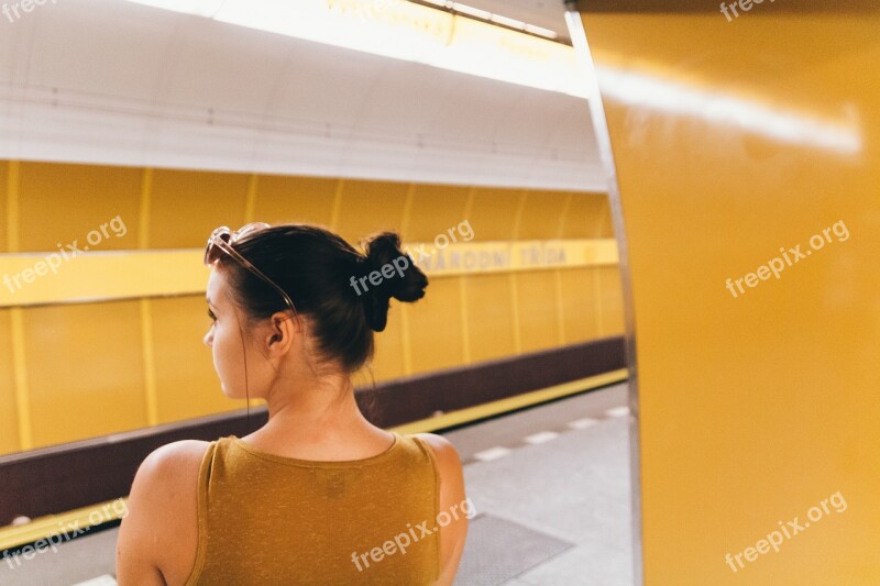 Yellow Transport Girl Woman Portrait