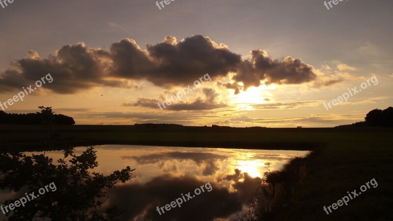 Sunset Clouds Pond Abendstimmung Evening Sky