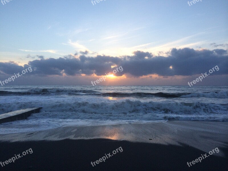 Sea Sunset Sundown Sun Clouds