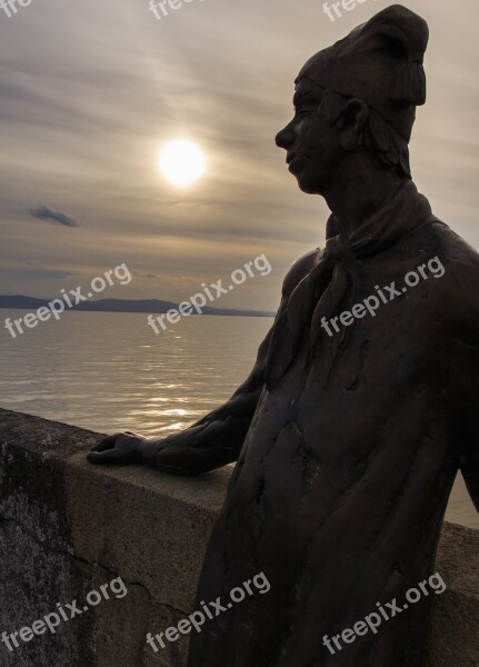 Sunset Statue Lake Constance Bronze Port