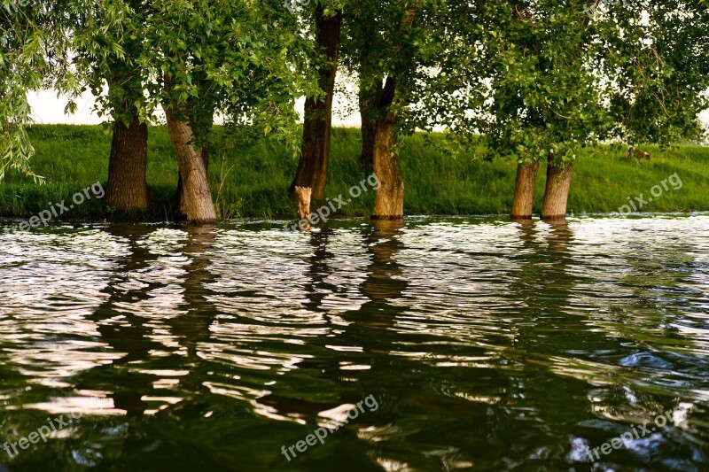 River Sunset Flood Beautiful Nature