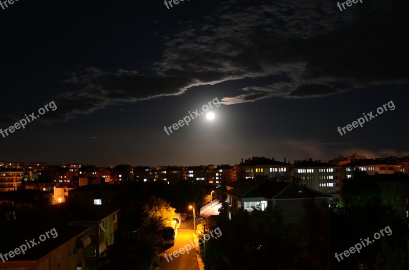 Night Month Cloudy Night Landscape Sky