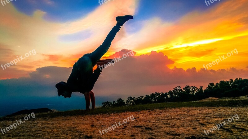 Silhouette Sunset Yoga Sky Horizon