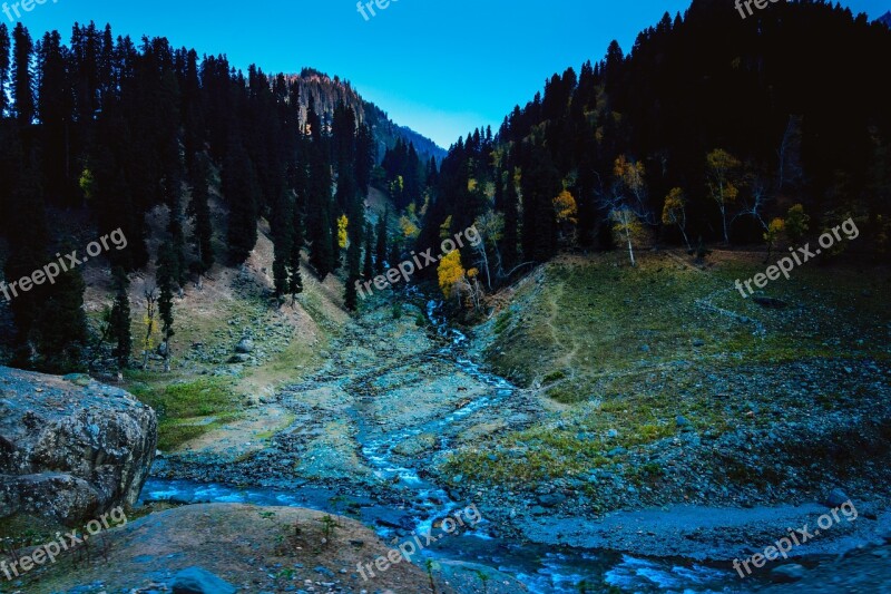 Mountains Dark Evening Autumn River Through The Mountains