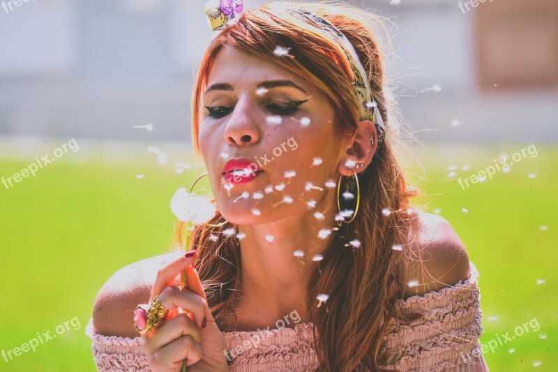 Blowing Dandelion Beautiful Portrait Girl