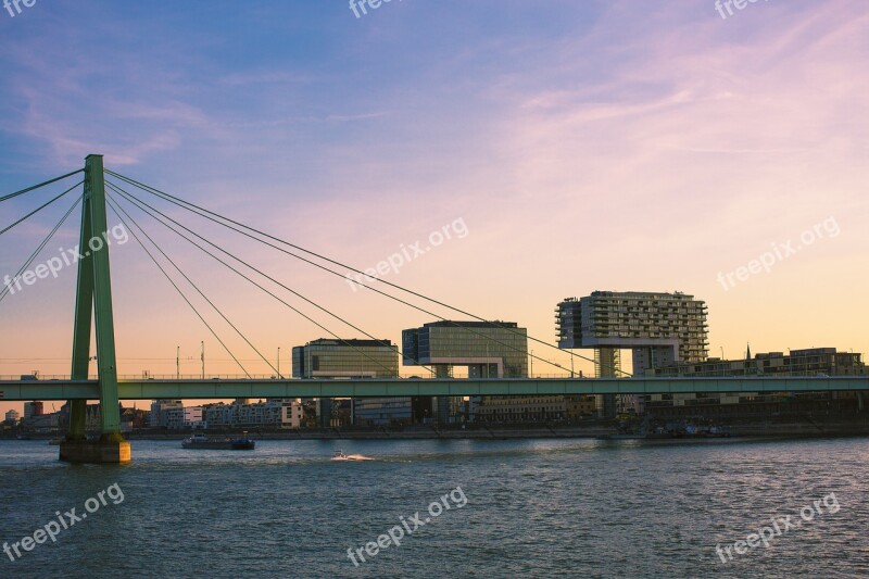 Cologne Crane Homes Rhine Bridge Sunset