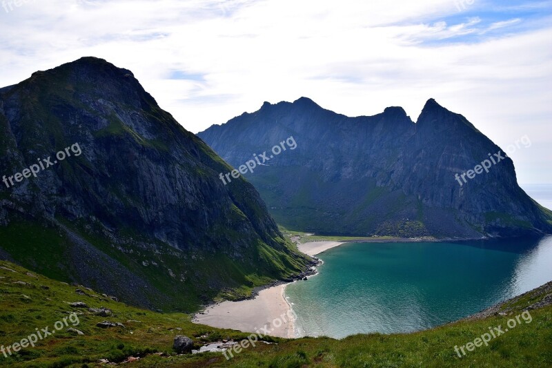 Lofoten Mountain Peaks Scandinavia Mountain Landscape Norge