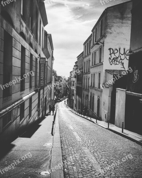 Paris Street Perspective Montmartre Black