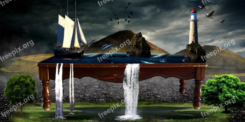 Sea Ocean Table Coffee Table Waterfalls