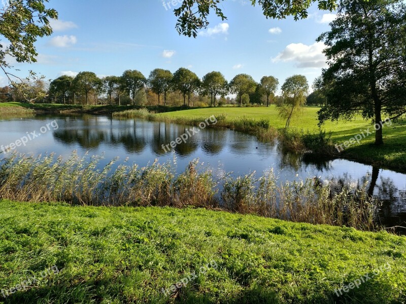 Golf Reflection Trees Landscape River