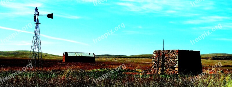 Windmill Stone Wall Outback Australia Flinders Ranges Remote