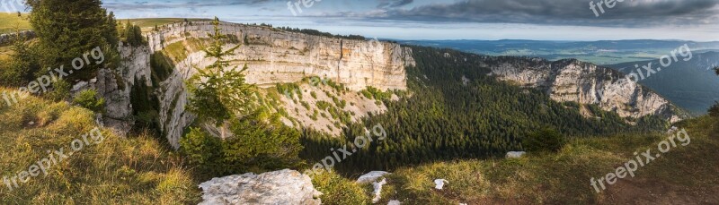 Rock Switzerland Sun Beschienen Creux Du Van Good View