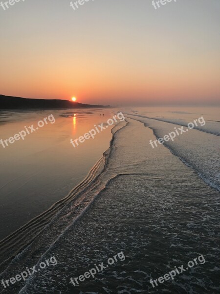 Beach Sunset Waves Ocean Sunset Beach