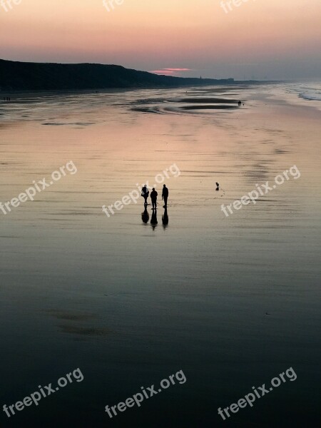 Beach Sunset People Dog Walk