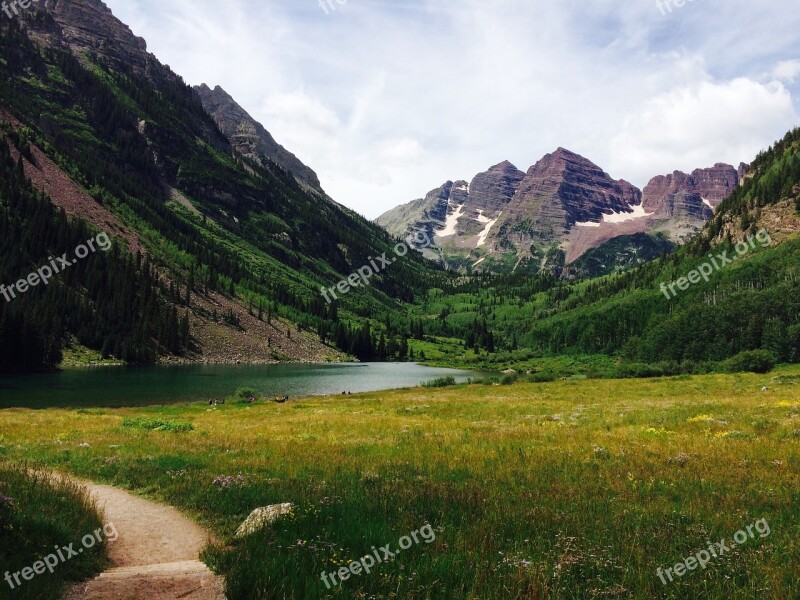 Mountain Snow Lake Water Trees