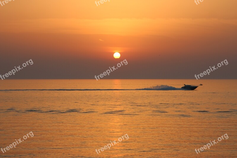 Sunset Boat Speedboat Sea Horizon