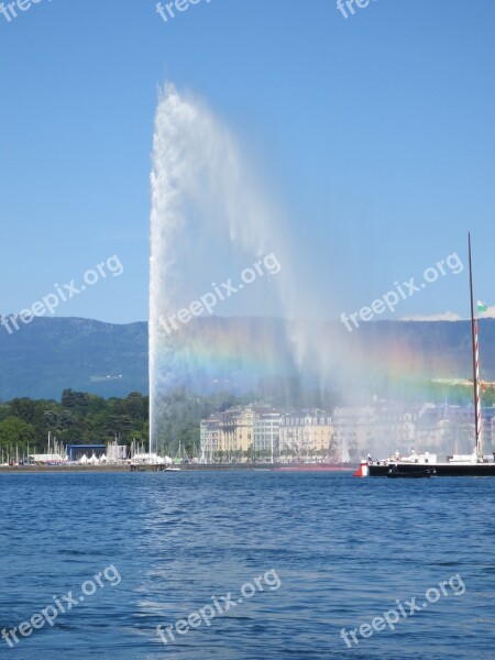 Jet D'eau Geneva Waterspout Rainbow Jet