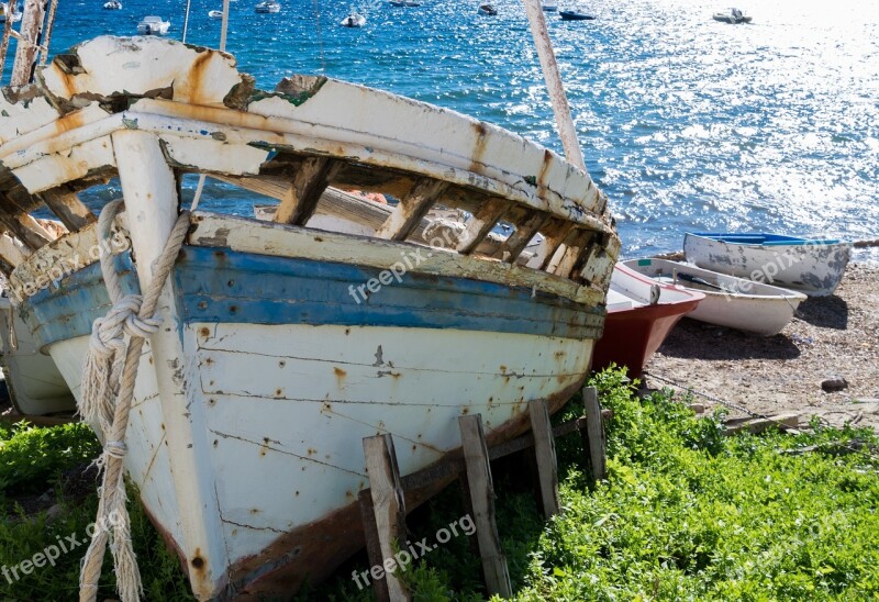 Boat Wreck Ship Blue Abandoned