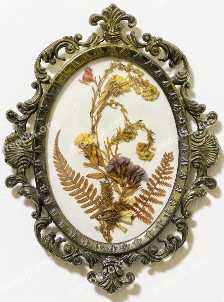 Mural Medallion Flower Picture Dried Flowers Metal Frame