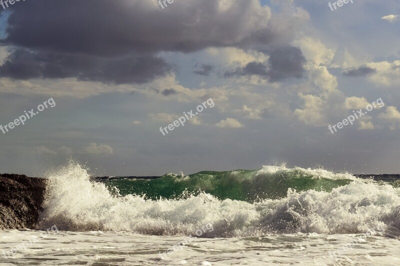 Wave Crushing Rocky Coast Sea Shore