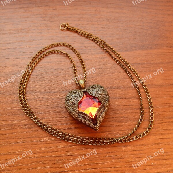 Necklace With Winged Heart Winged Heart Red Heart Necklace Gold Necklace