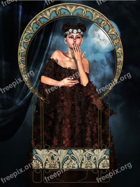 Woman Art Nouveau Cape Playfulness Beauty