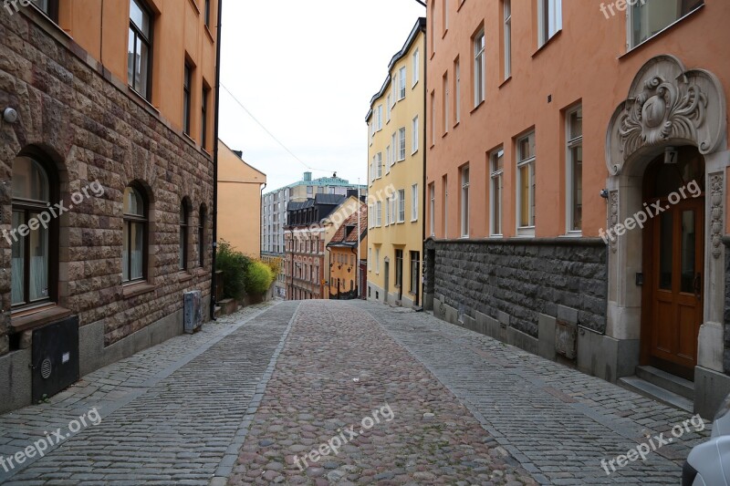 City Cobblestone Street Stockholm Apartment Building