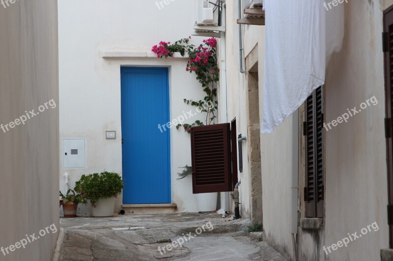 Door Blue White Otranto Puglia