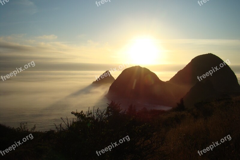 Sunset Foggy Ocean Free Photos