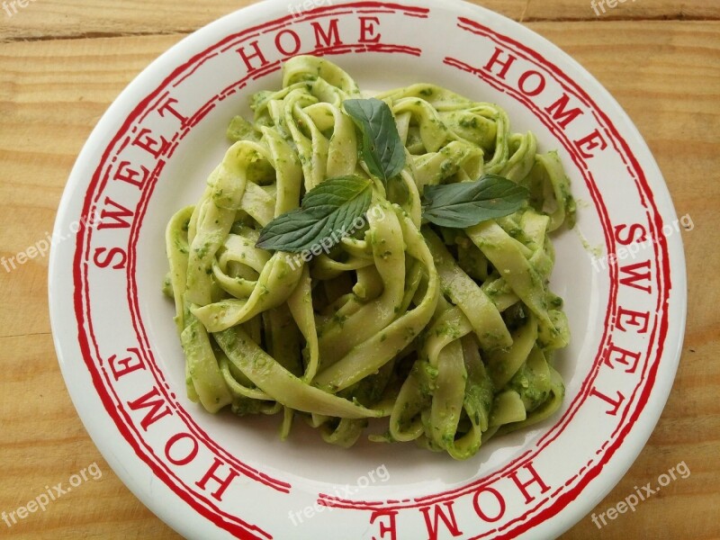 Pasta Food Tagliatelle Pesto Green