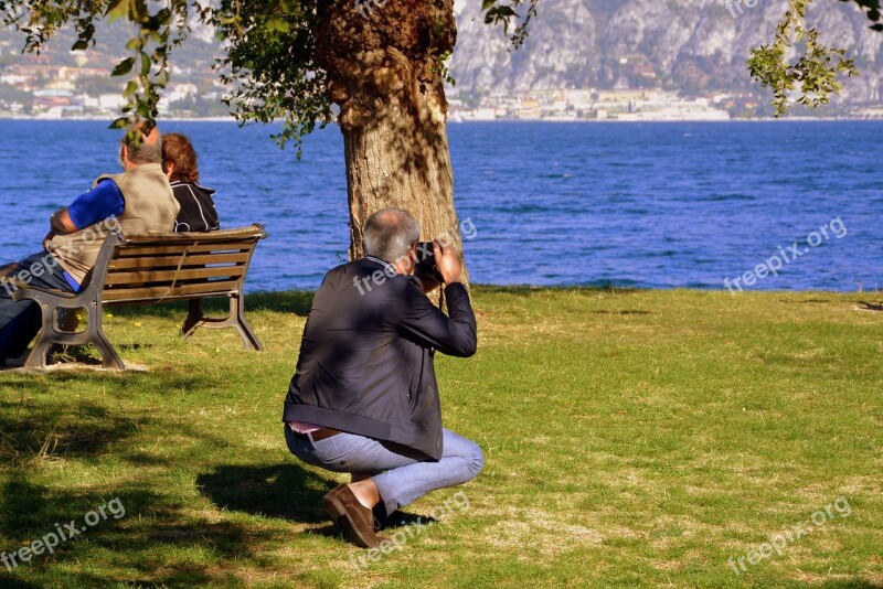 Photographer Laying Take Lake Prato