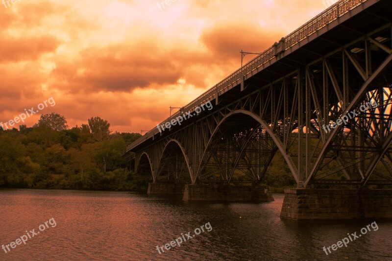 The Iron Bridge Sunset River Free Photos