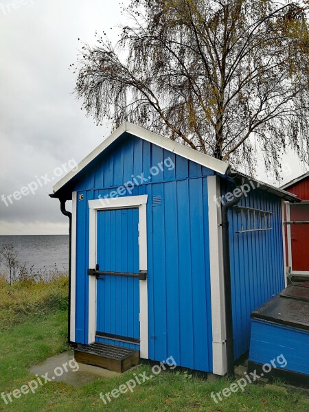 Boathouse Blue Autumn Sea Sweden