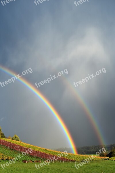 Rainbow Rain Landscape Nature Mood