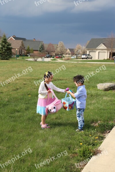 Easter Egg Hunt Siblings Children Free Photos