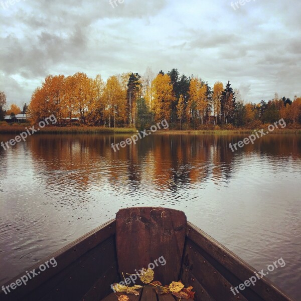 Autumn Lake Boat Finnish Water