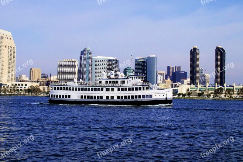 San Diego Skyline Ocean Boats California Water