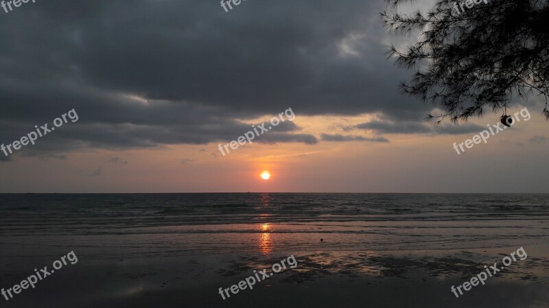 Sunset Thailand Sea Horizon Evening Shore