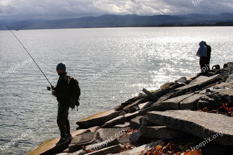 Fishing Cloudy Peace Of Mind Lake Rock